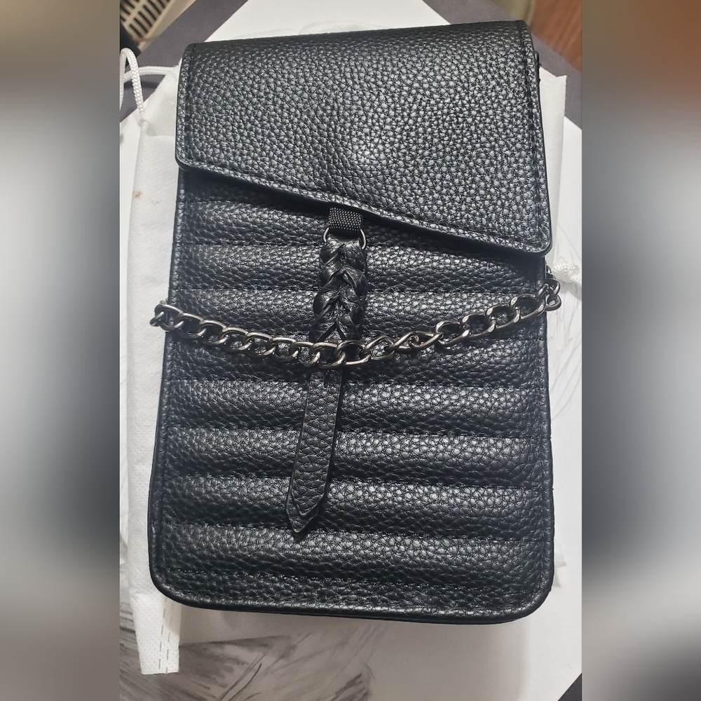 Rad Rev Phone Bag Black Mini Crossbody with Chain Accent